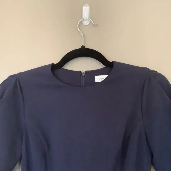 CALVIN KLEIN Navy 3/4 Sleeve Crew Neck Above The Knee Dress - Picture 6 of 9